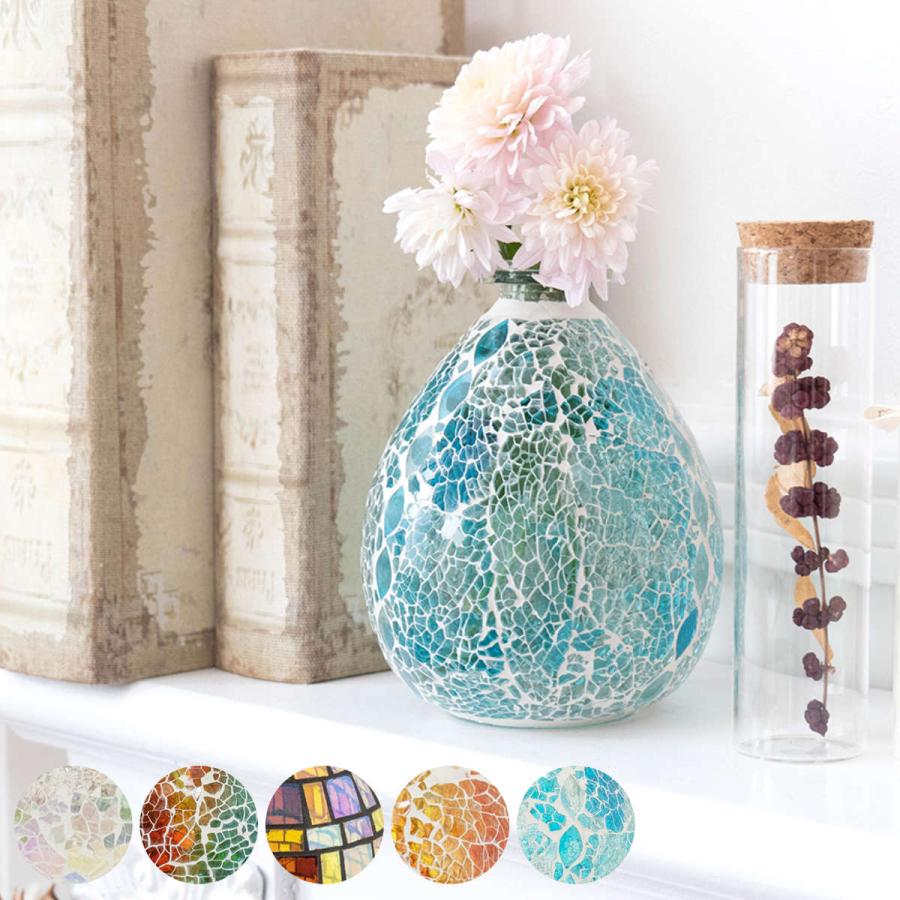 花瓶 モザイク フラワーベース ガラス （ 花びん 花器 ベース ミニ