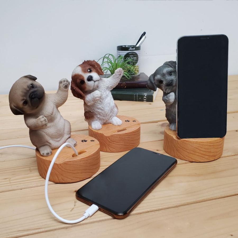 スマホスタンド イヌ オブジェ ペット 箱入り （ 携帯スタンド 充電 