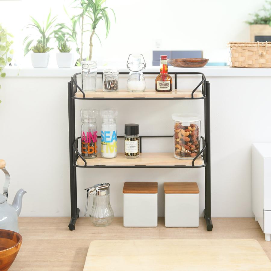 弘益 マルチラック 2段 スチールフレーム 木製棚板 幅39cm （ ラック