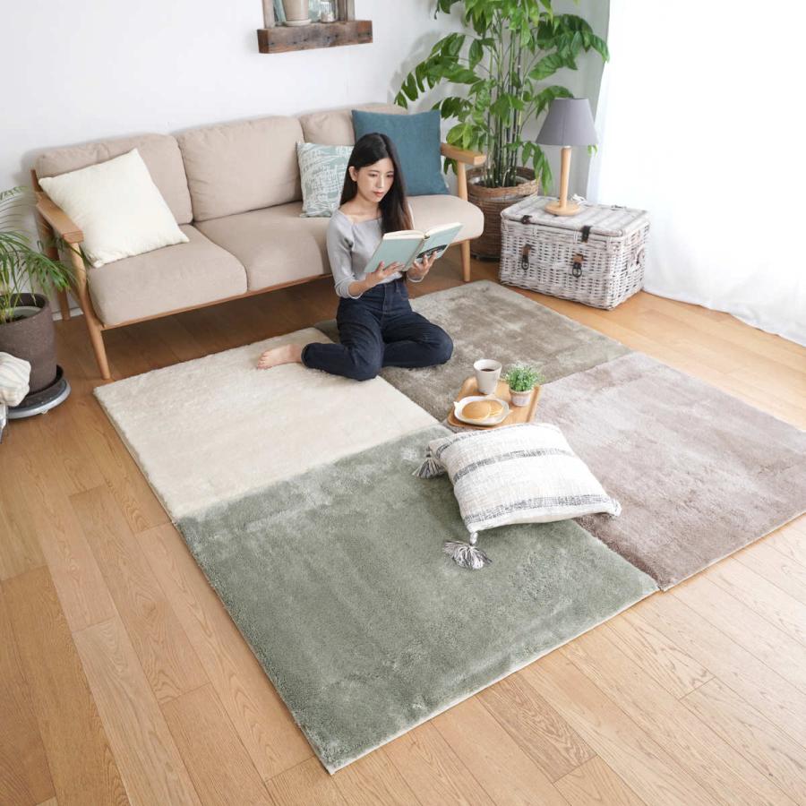 ERARE ラグ 洗える パズルマット 95×95cm マイクロファイバー 2層