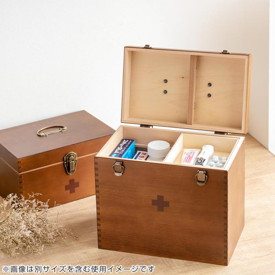 救急箱 木製 日本製 大容量 薬箱 薬 収納 （ 薬ケース 救急ボックス 薬入れ 医療ボックス 天然木 トレイ付き ）