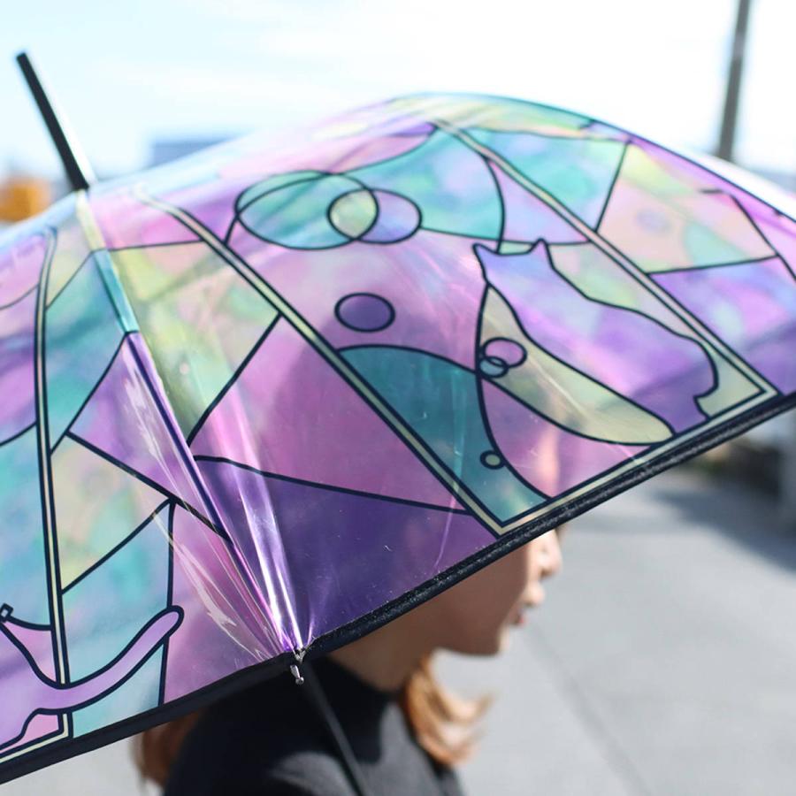 傘 ステンドグラス 猫と蝶 レディース （ カサ 透明傘 雨傘 長傘