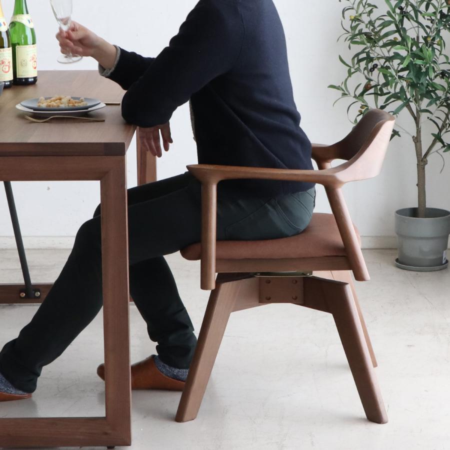 ダイニングチェア 座面高44cm 回転 肘付き 木製フレーム （ アッシュ