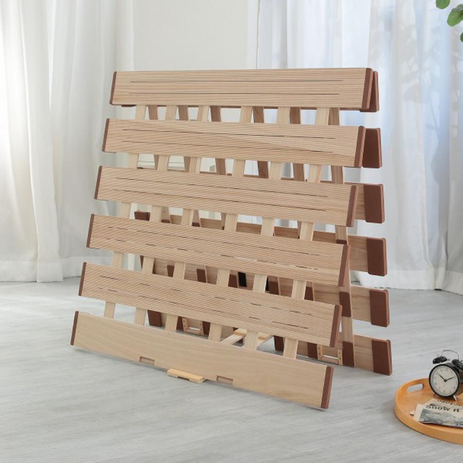 すのこベッド+マットレス×2【ショートセミシングル】 OSMAC すのこベッド 2つ折れ式 セミシングル 薄型軽量 天然木