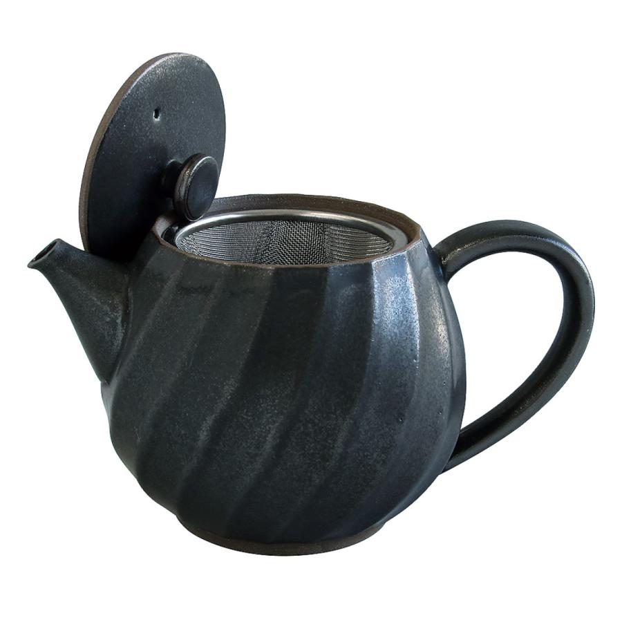 ティーポット 600ml 茶こし付き ねじり 藍花 陶器 波佐見焼 （ 食洗機