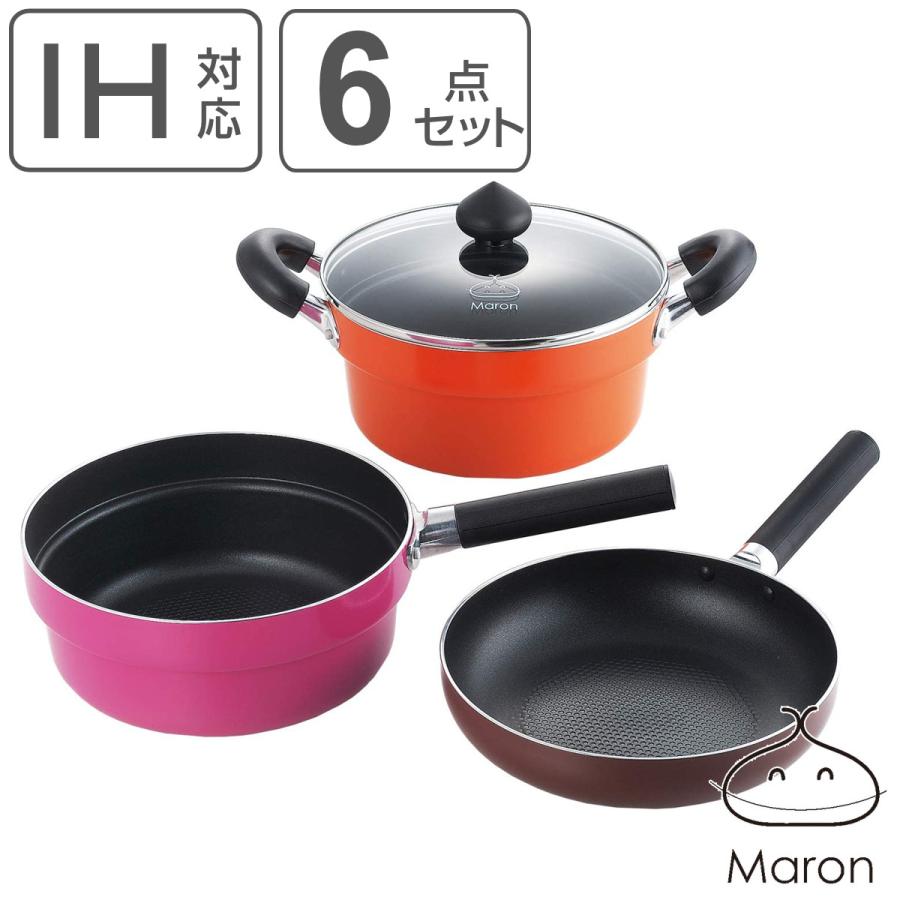 タマハシ 鍋・フライパンセット コンパクトマロンポットパン 22cm タマハシ 鍋 フライパン 6点セット 22cm IH対応 コンパクトマロン
