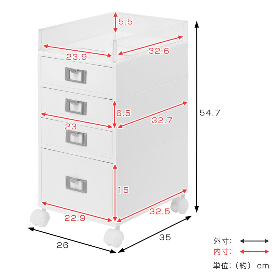 デスクチェスト MX 多段セット 4段 幅26×奥行35×高さ54.7cm （ デスクワゴン サイドチェスト サイドワゴン 引き出し 収納 キャスター付き テーブル下 A4 ）｜livingut｜03