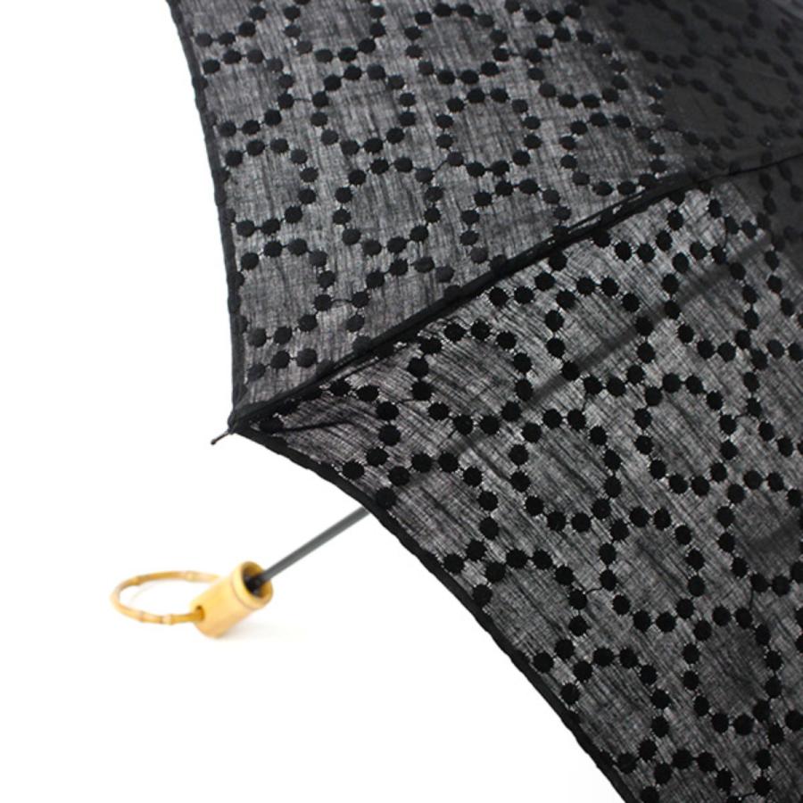 SUR MER 日傘 SURMER 折りたたみ 麻刺繍 輪っか 水玉 ブラック 日本製