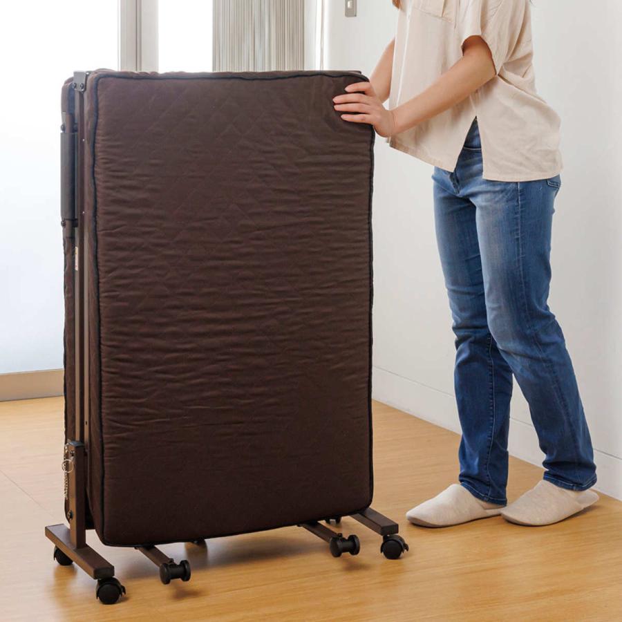 折りたたみベッド シングル 茶色 サン・ハーベスト 折りたたみベッド 幅65cm 14段階リクライニング