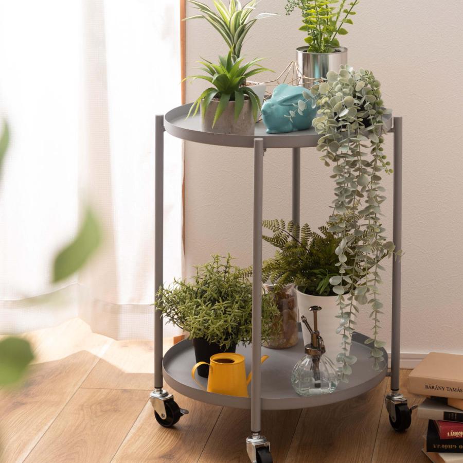 キャスター付き丸型2段ナイトテーブル：多用途＆簡単組立 Amazon｜2段 丸 サイドテーブル 円型 折りたたみ ナイトテーブル