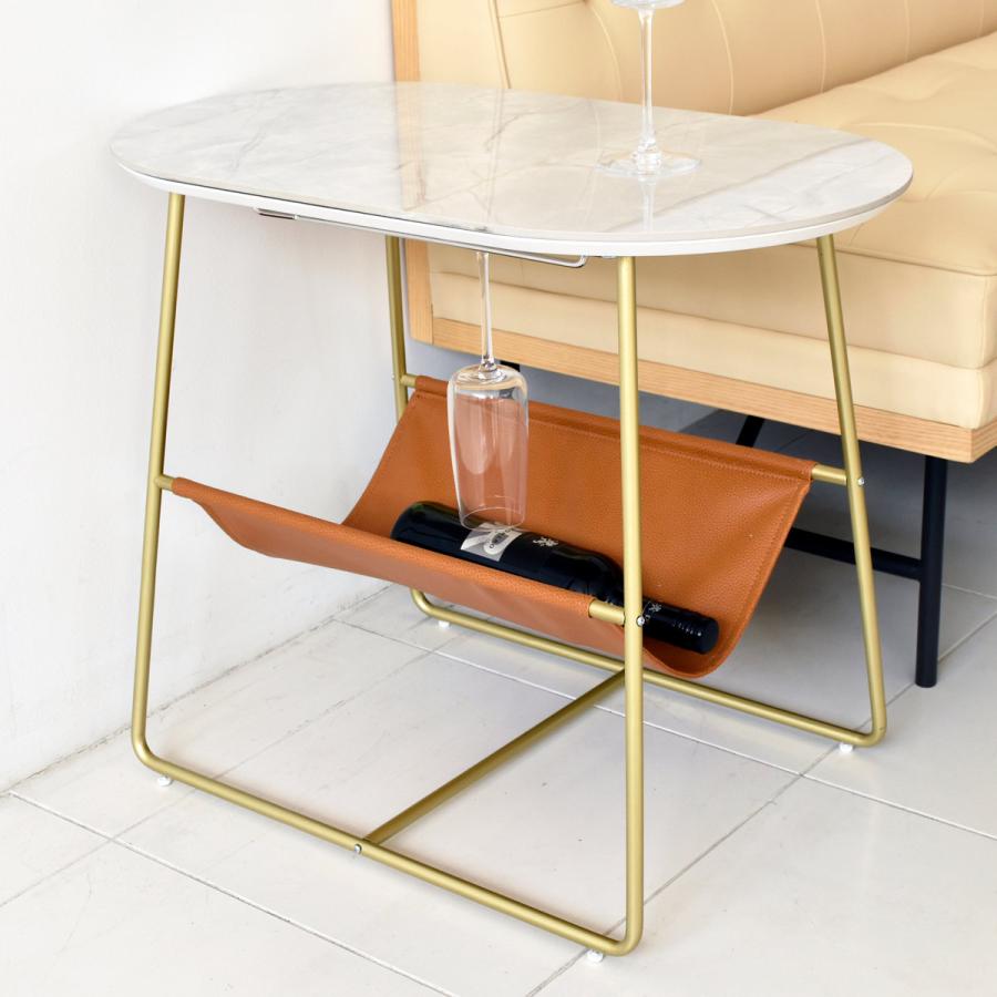 GART（ガルト） サイドテーブル 丸 収納 大理石調 高さ53cm （ ワイン