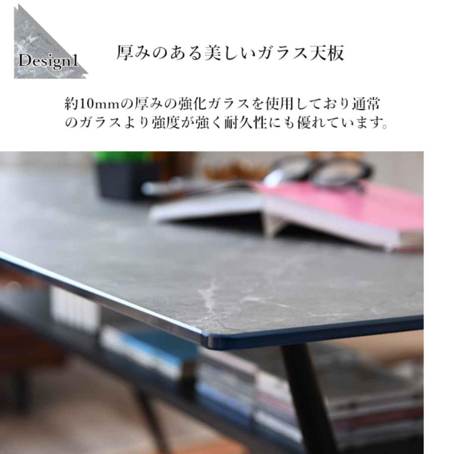 ダイニングテーブル 2人掛け 大理石調 収納スペース付き 幅80cm （ 石