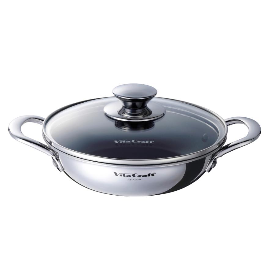 Vita Craft テーブルパン 18cm ガラス蓋付き 両手フライパン （ ビタ