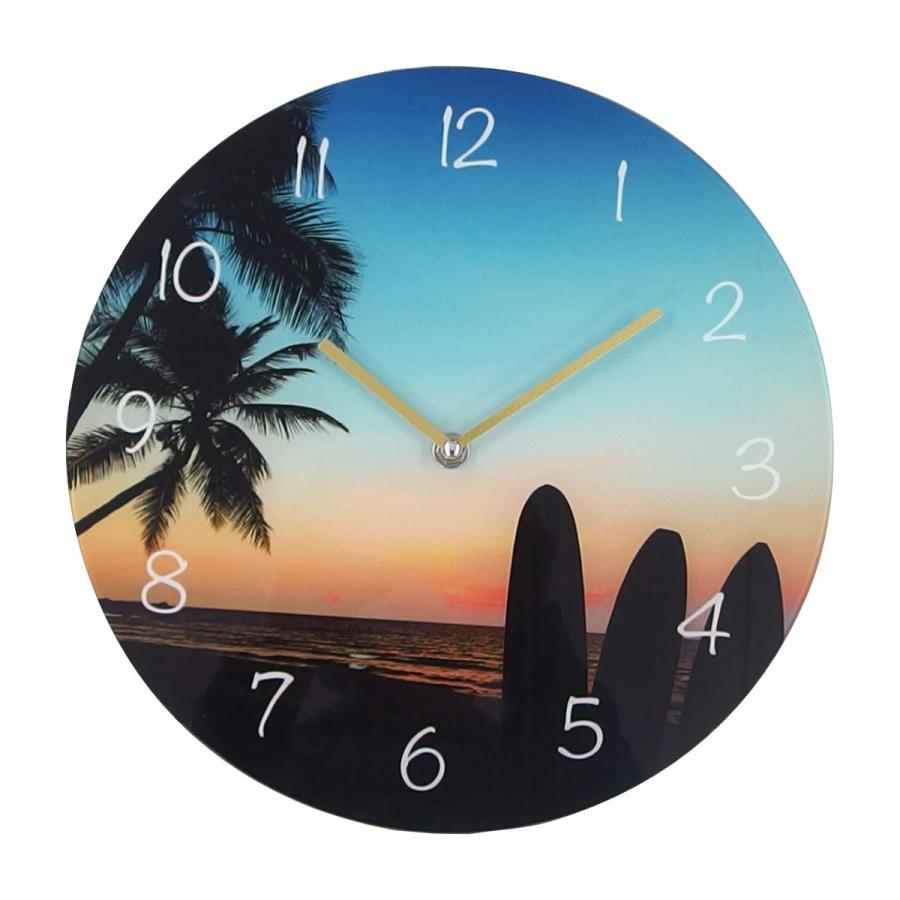 掛け時計 ガラスウォールクロック ビーチF 直径30cm 電池式 （ 時計