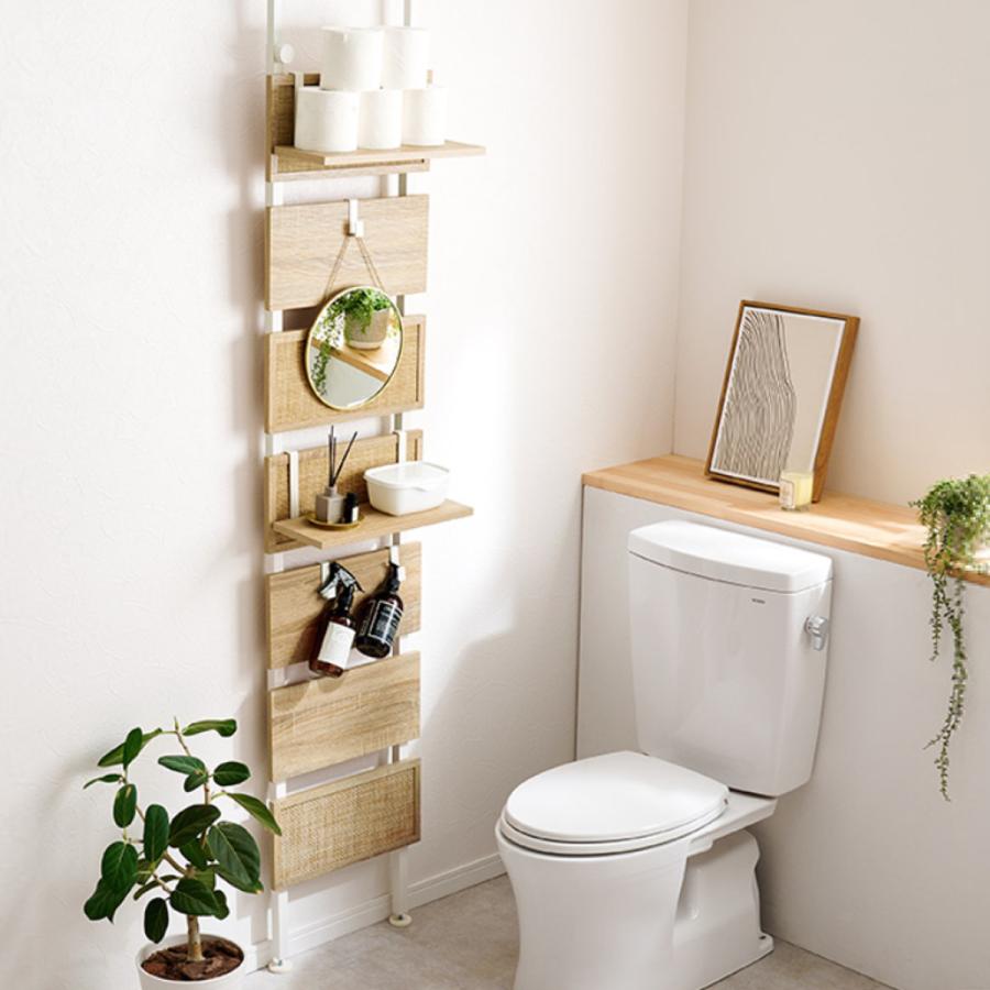 HAGiHARA 突っ張り ウォールラック 幅40cm ラタン調 木目調 ラダー