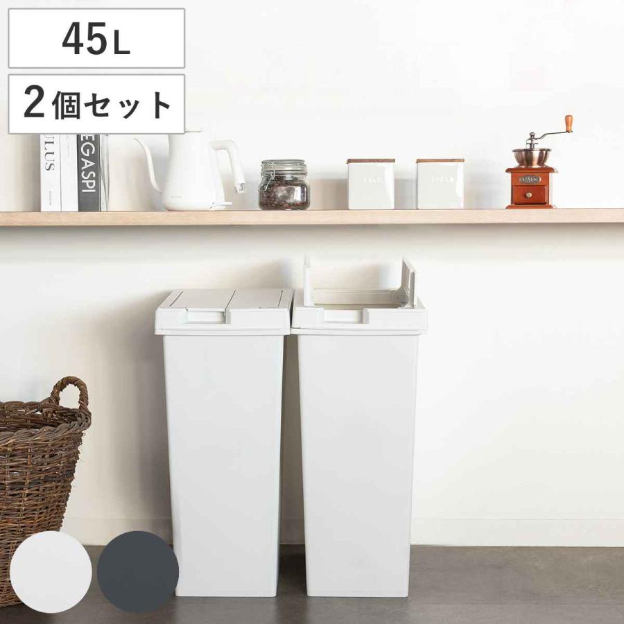 ゴミ箱 45L 同色2個セット ユニード フリップオープン プラスチック （ ごみ箱 45リットル 両開き 棚下OK キッチン ふた付き スリム 分別 日本製 ）（Yahoo!・リビングート ヤフー店）