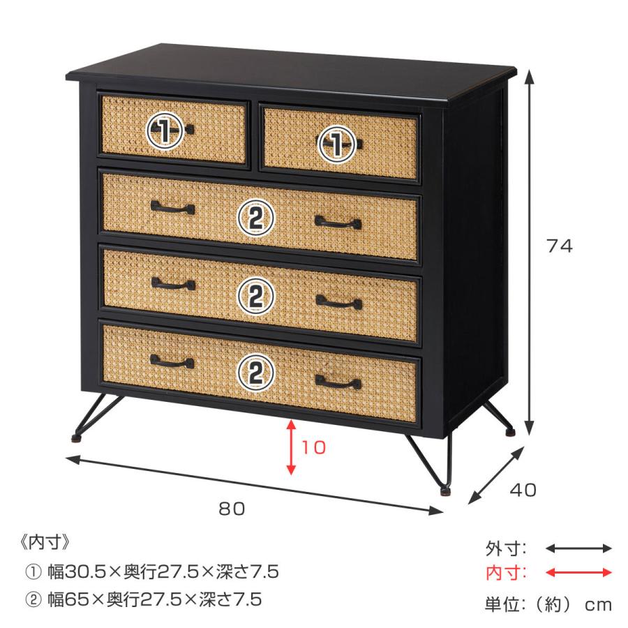 東谷 チェスト 4段5杯 エスニック調 ラタン張り 幅80cm ( 収納 東谷 チェスト 4段5杯 エスニック調 ラタン張り 幅80cm ( 収納