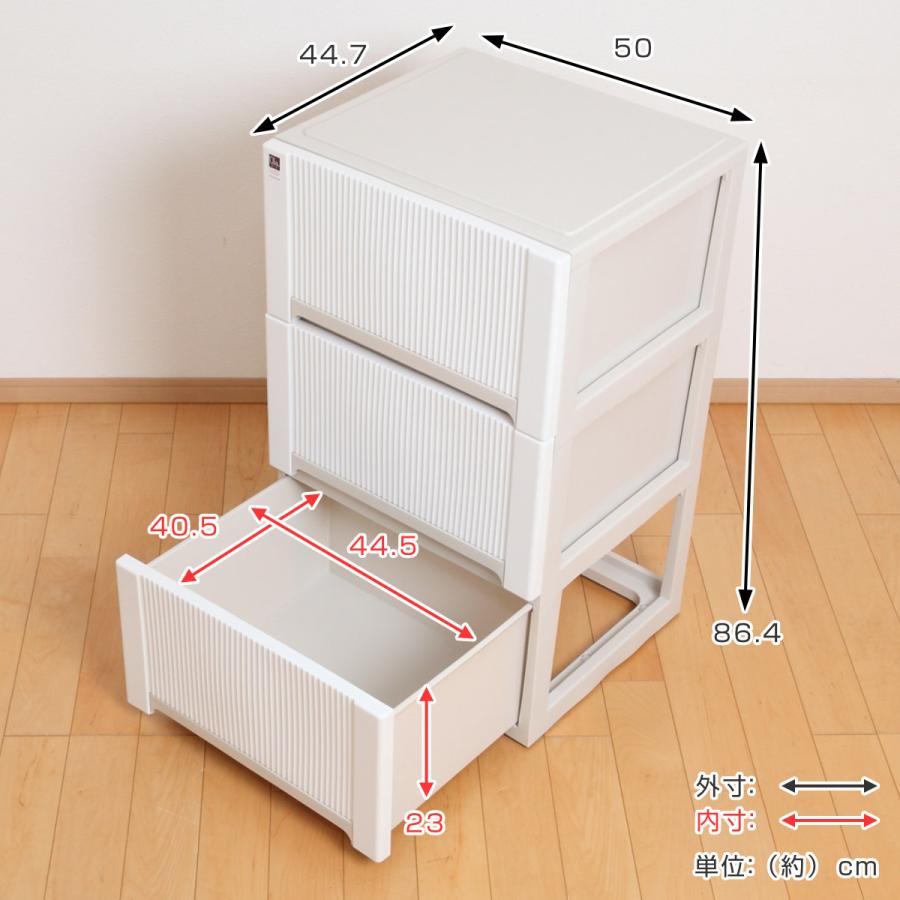 サンコープラスチック 収納ケース オーラ 50 深型 3段 引き出し （ 幅