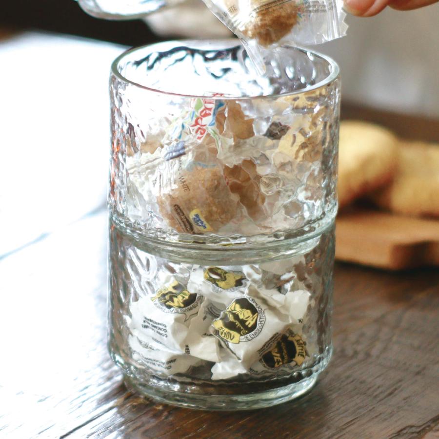 アンティーク透明ガラスキャニスター 硝子瓶.ガラスケース　2点セット Creer 保存容器 シナリー リサイクルガラスキャニスター 2段 （ ガラス