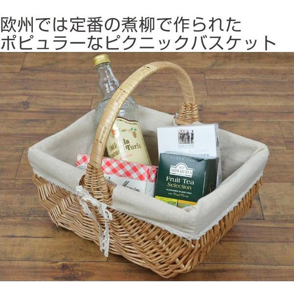 ピクニックバスケット かごバッグ 煮柳バスケット ふたなし 布付き （ カゴバッグ 天然素材 角型 ）｜livingut｜02