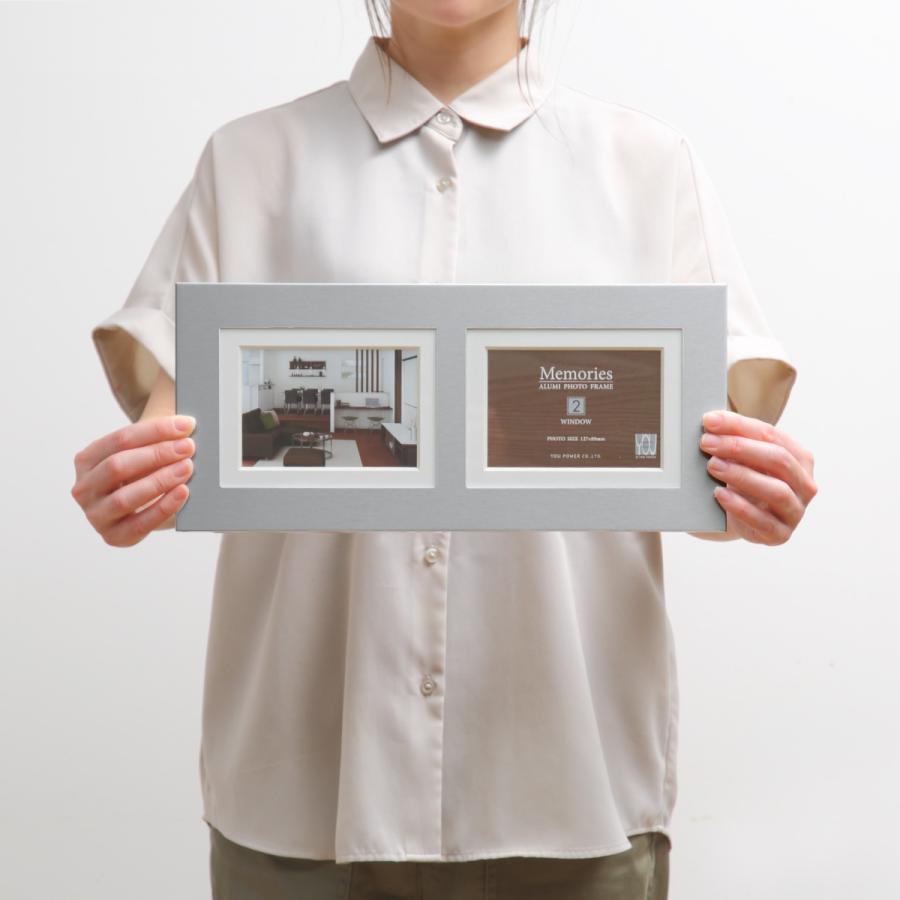 フォトフレーム メモリーズ アルミ 2ウィンドー L判 （ フォトスタンド
