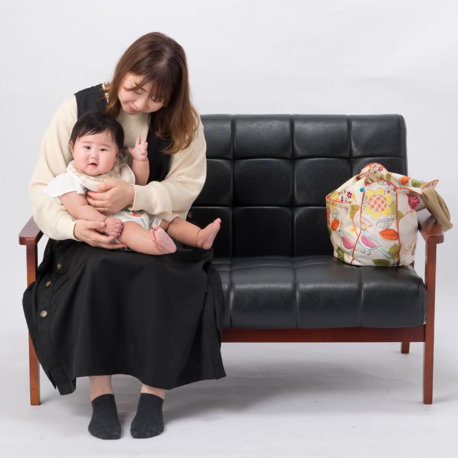 ソファ 2人掛け 幅122cm 木肘 レザーブラック ラニット （ PVCレザー