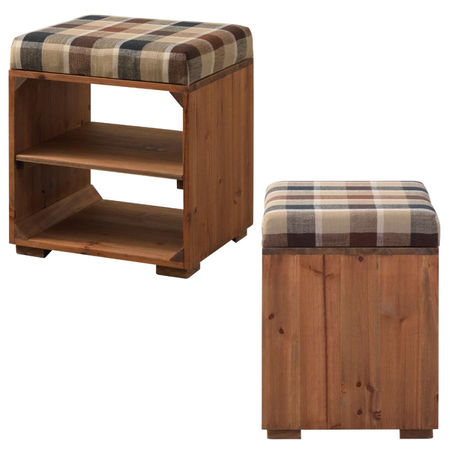 東谷 スツール 木製 収納付 ラックスツール タータンチェック （ 玄関
