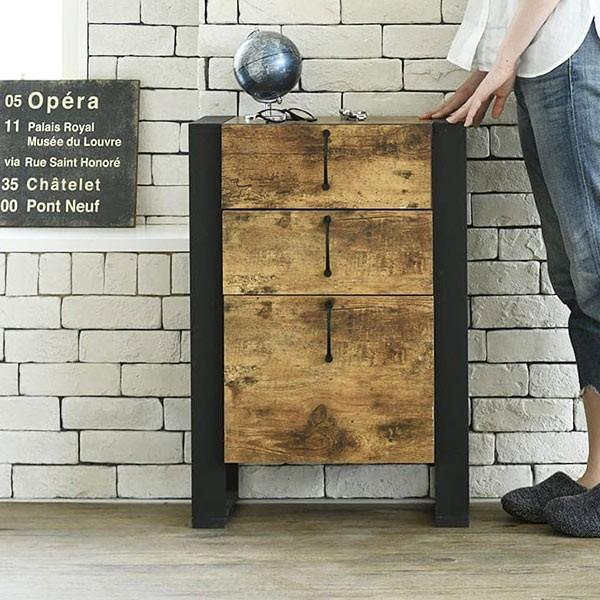 チェスト 3段 洋タンス レトロ調 ブルックリンスタイル 幅50.5cm