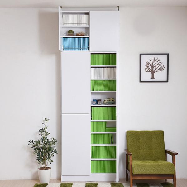 本棚 幅81cm 上置きセット 1cmピッチ ブックシェルフ スリム 薄型 扉付