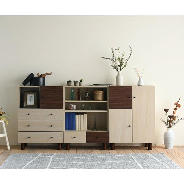 オープンラック 幅60cm 本棚 引出し付 ツートーン 積み重ね対応