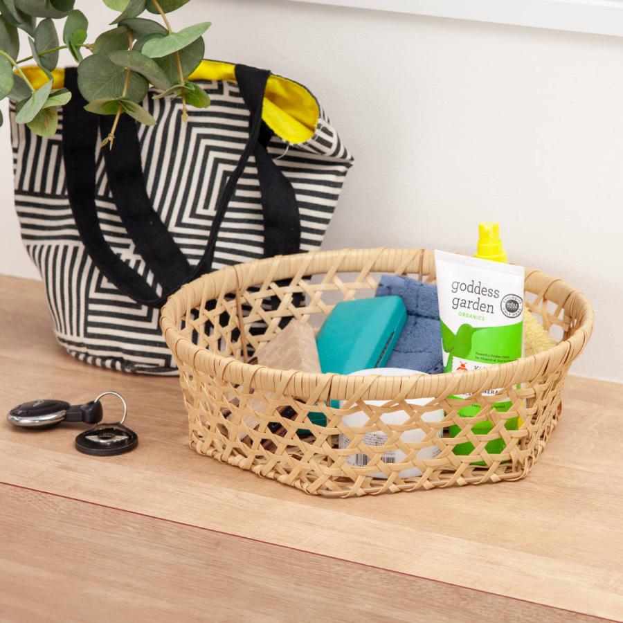 かご バンブス フェイク PE 竹 バスケット ラウンド 浅型 L