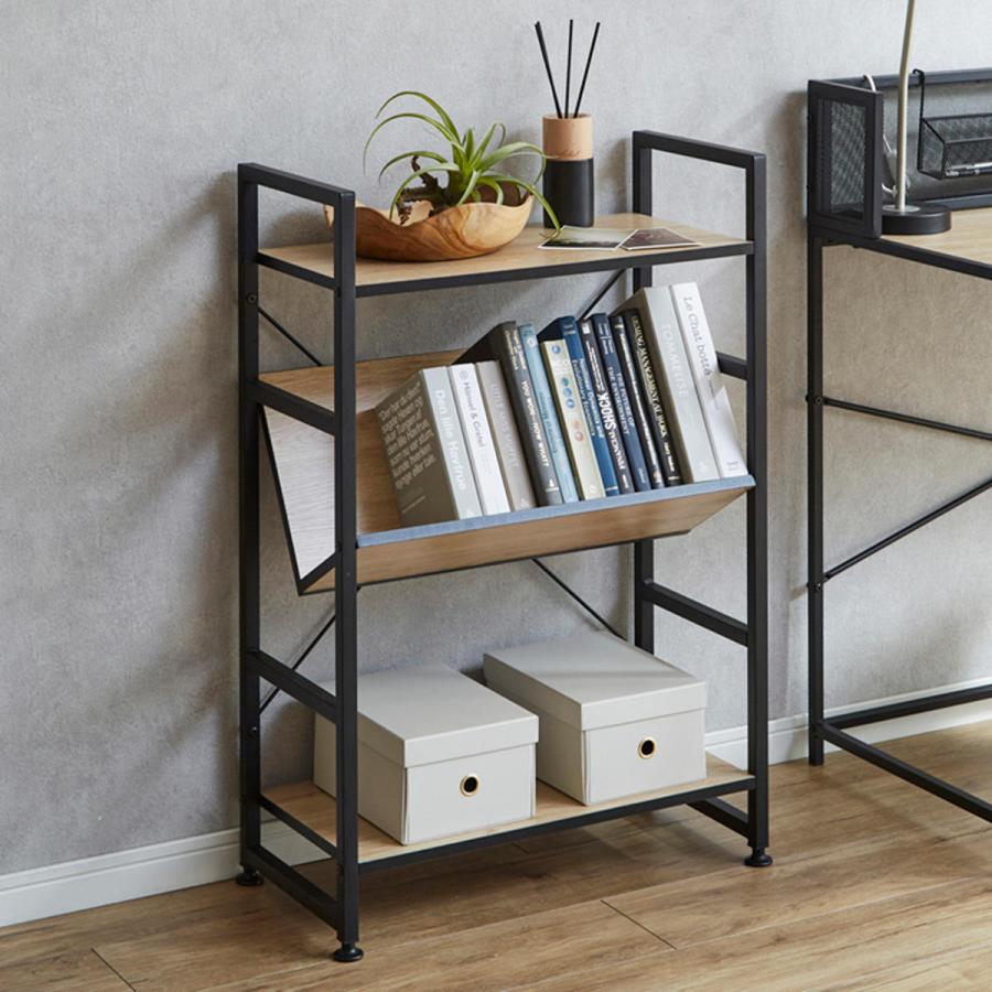 ブックシェルフ 幅60cm 3段 木製 アイアン （ 本棚 棚 ラック 収納