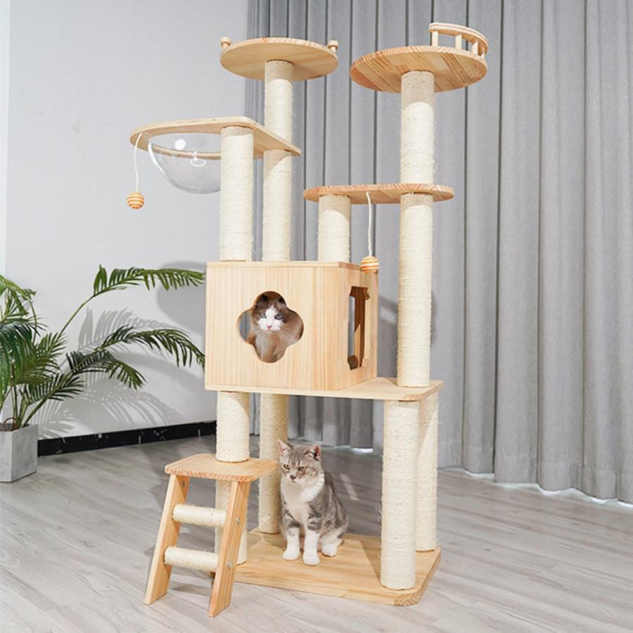 キャットタワー ねこぞく ツインタワー 木製 据え置き キャットタワー ねこぞく ツインタワー 木製 据え置き