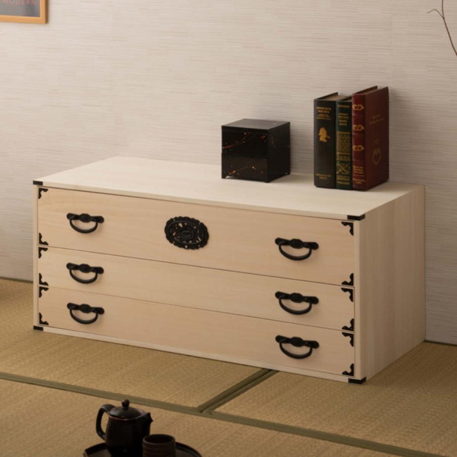 桐 民芸箪笥 幅100cm 3段 生地仕上げ 積み重ね 室町 （ たんす 収納