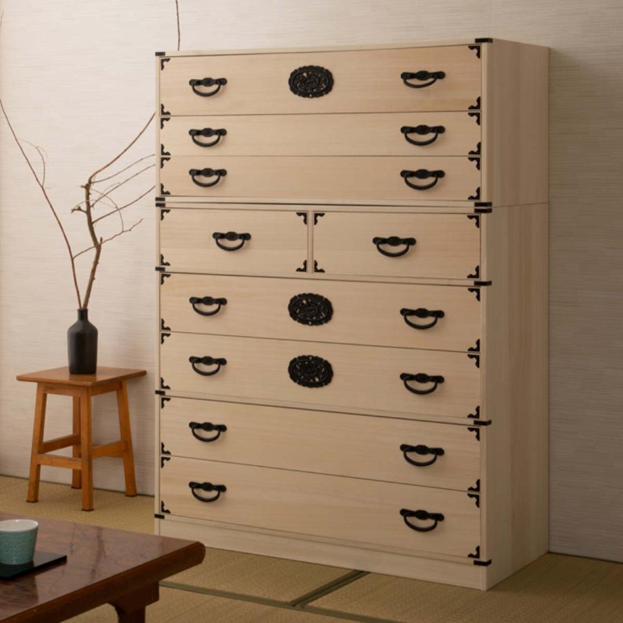 桐 民芸箪笥 幅100cm 3段 生地仕上げ 積み重ね 室町 （ たんす 収納