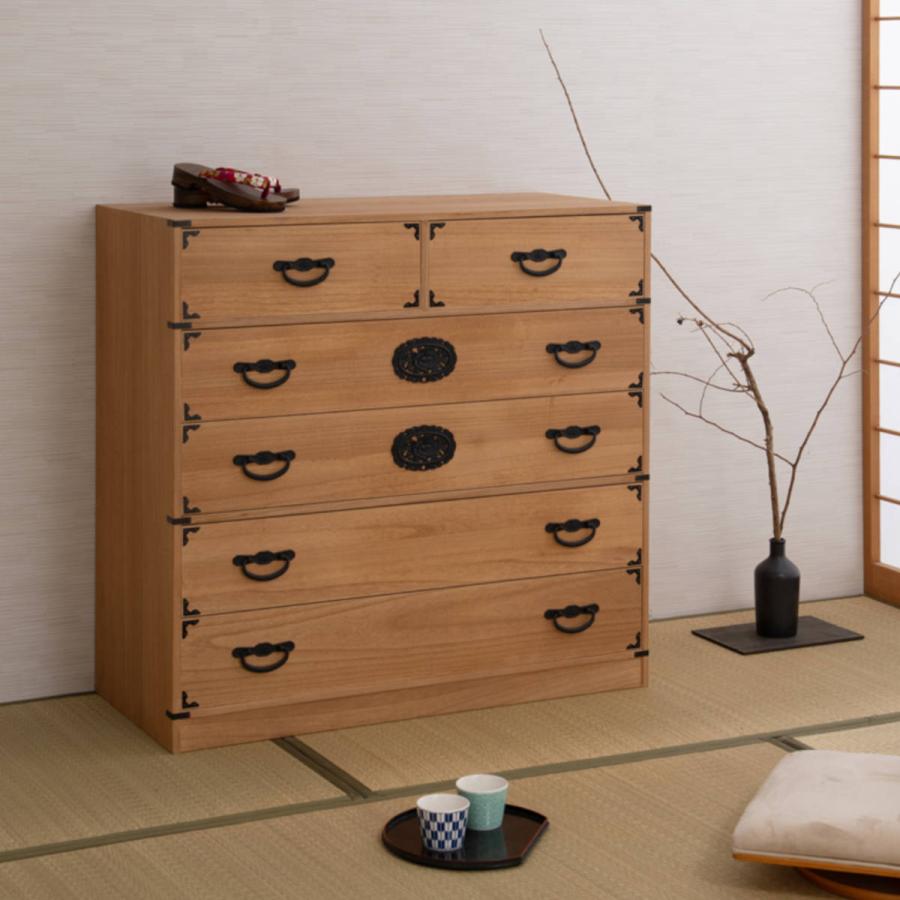 桐 民芸箪笥 幅100cm 5段 水性塗装 積み重ね 室町 （ たんす 収納