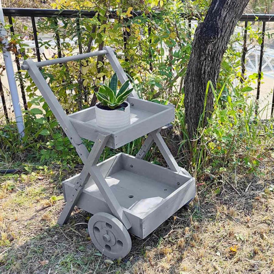 天然木製 ワゴン型 プランタースタンド （ フラワースタンド