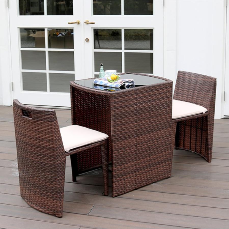 ラタン調コンパクトテーブル3点セット ブラウン 楽天市場】ラタン調 コンパクトテーブル＆チェア 3点セット 収納