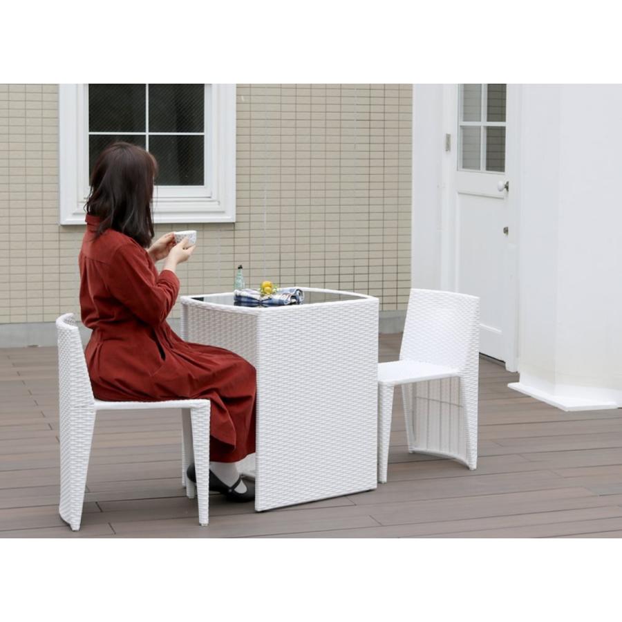 テーブル 3点セット リゾモダン ラタン調 コンパクト （ ガーデン