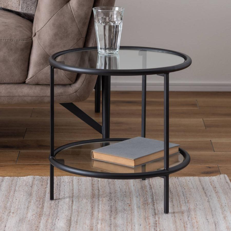 サイドテーブル ガラス 黒 コーヒーテーブル ディスプレイ台 東谷 サイドテーブル 円型 高さ38.5cm 2段 ラウンドガラステーブル2D