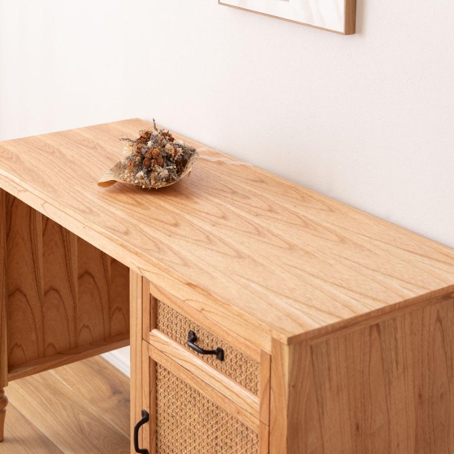 東谷 デスク シンプル 幅112cm 引出し付 ラタン （ 机 パソコン