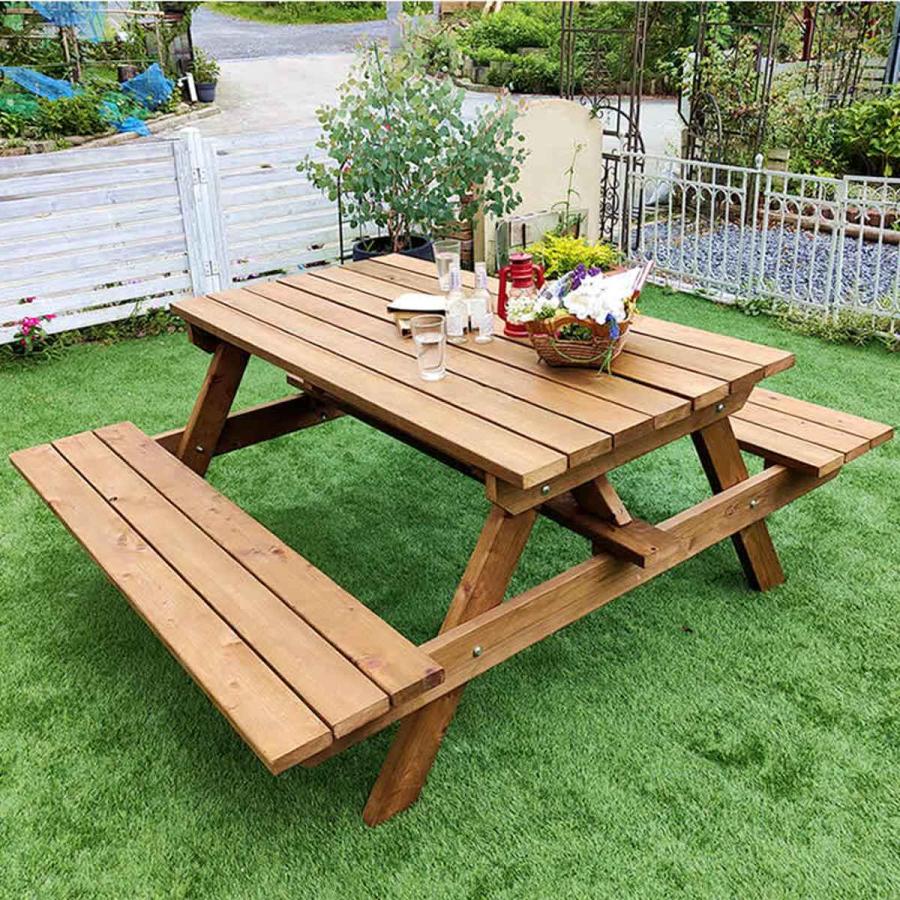 ガーデンテーブル 日本製ひのきピクニックテーブル 幅150cm 防腐加工