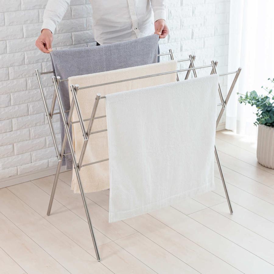 物干し ステンレス バスタオルハンガー 折りたたみ式 伸縮式 （ バス