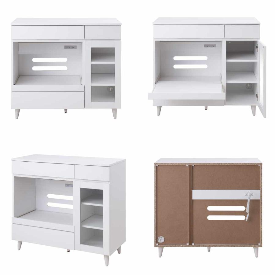 キッチンカウンター 幅90cm レンジ台 スライド棚 2口コンセント