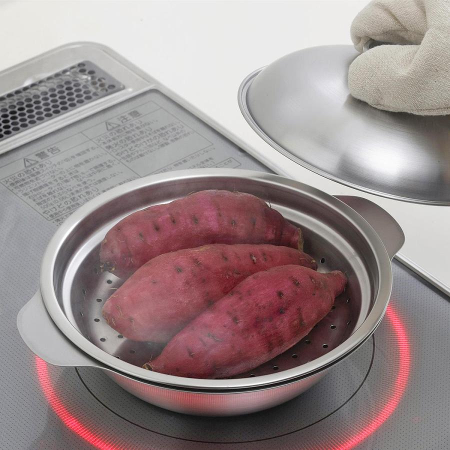 下村企販 卓上鍋 18cm IH対応 蓋付き 蒸し皿付き ステンレス製 日本製