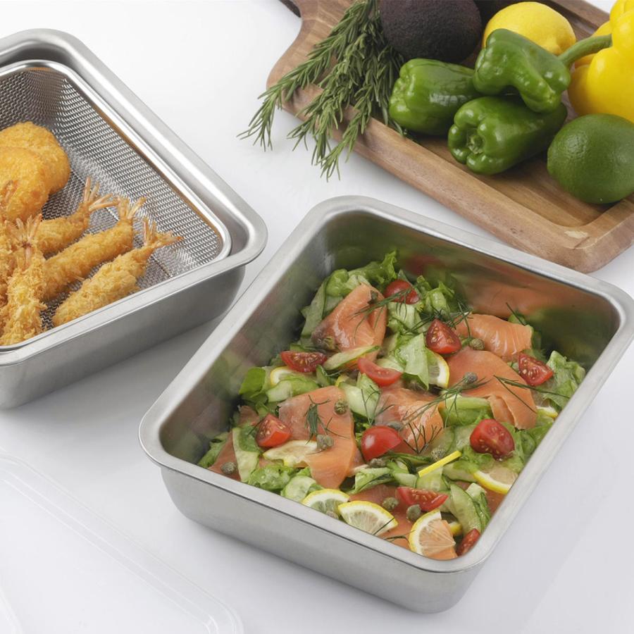 【アルミバット6枚セット（蓋１枚付）】 約54.5cm×約37cm×約8cm 下村企販 ザルバット6点セット ワイド深型 角ザル 角バット 蓋付き