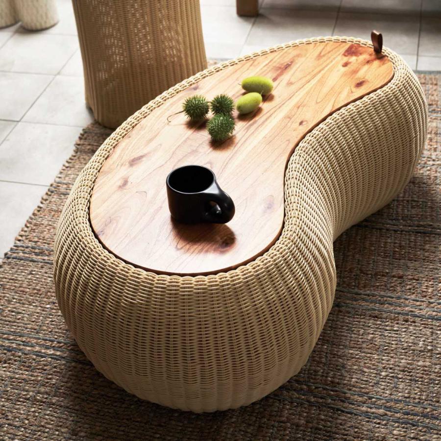 東谷 ビーンズ型 センターテーブル 幅114cm ラタン調 （ テーブル