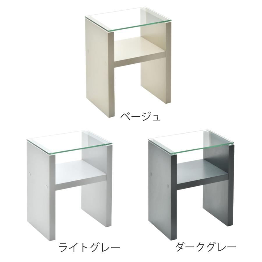 ナイトテーブル 幅38cm ガラス天板 収納棚付 Noko （ サイドテーブル
