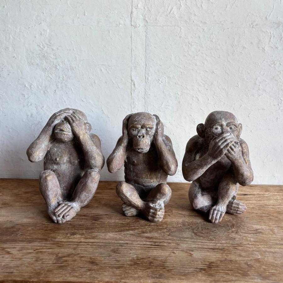 オブジェ デコール セメントオブジェ 見ザル聞カザル言ワザル 3匹組