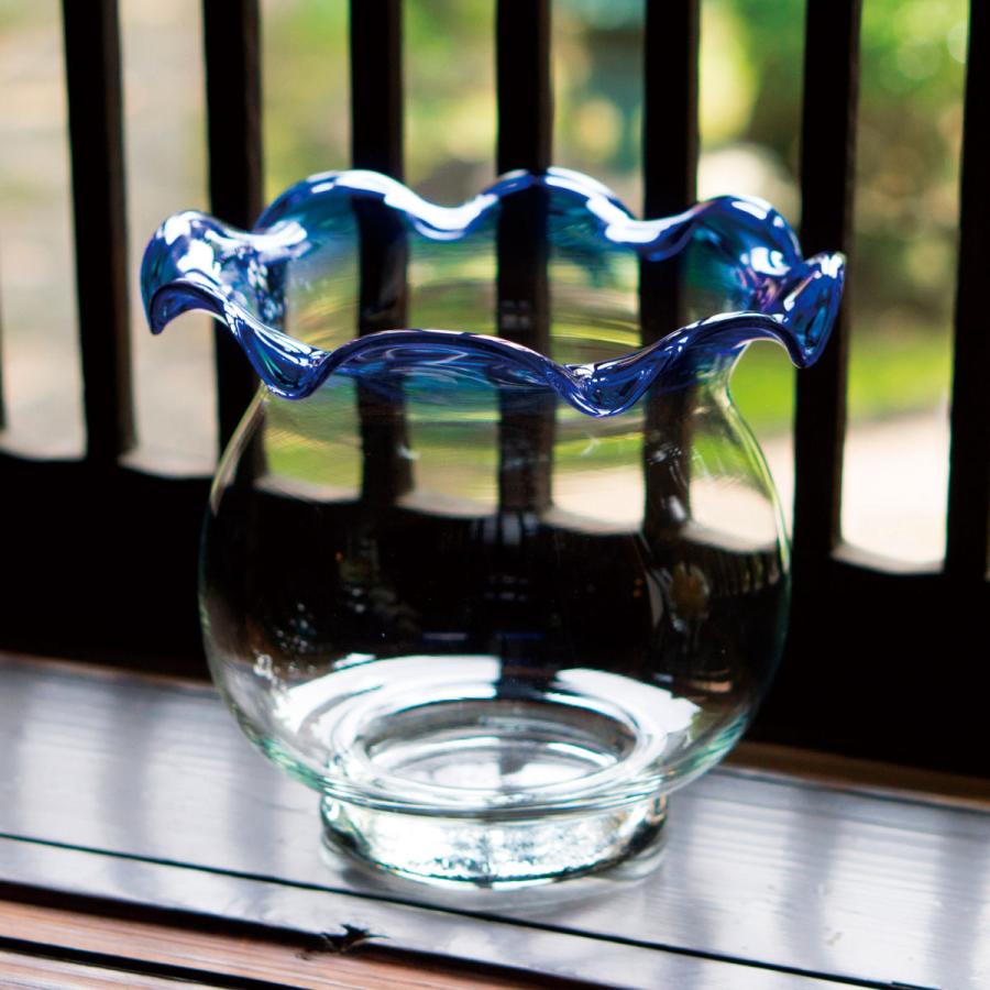 廣田硝子 金魚鉢 青 ガラス （ 水槽 ガラス水槽 ガラス製金魚鉢 鑑賞用